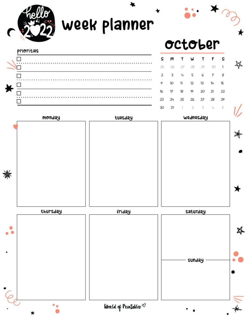 Cute October 2022 Weekly Planner