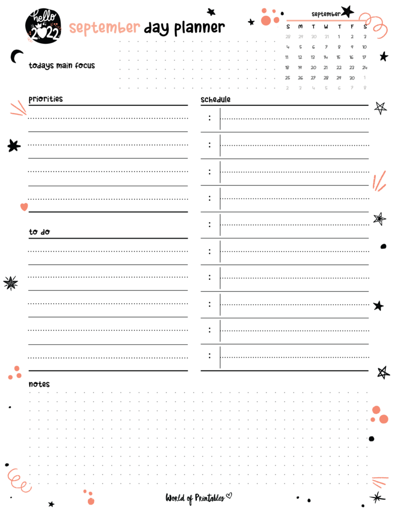 Cute September 2022 September Day Planner