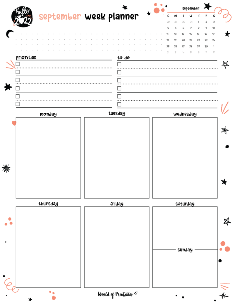 Cute September 2022 Week Planner