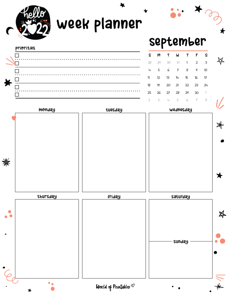 Cute September 2022 Weekly Planner