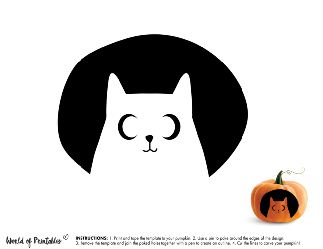 Pumpkin Carving Stencil Template - Cat Face Pumpkin Stencil