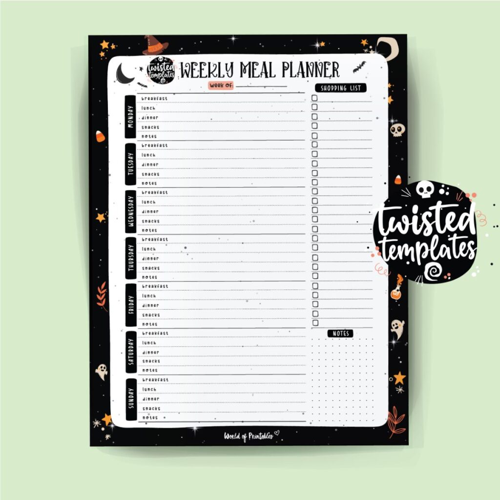 Twisted Templates Weekly Meal Planner