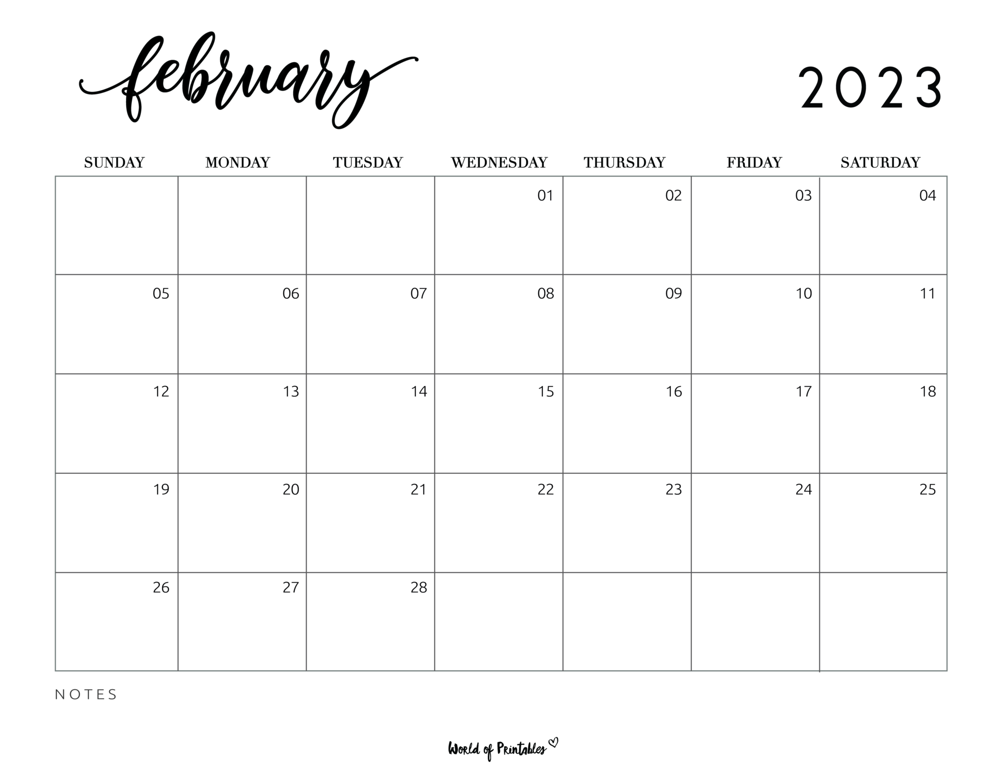 Free Printable February 2023 Calendars World of Printables