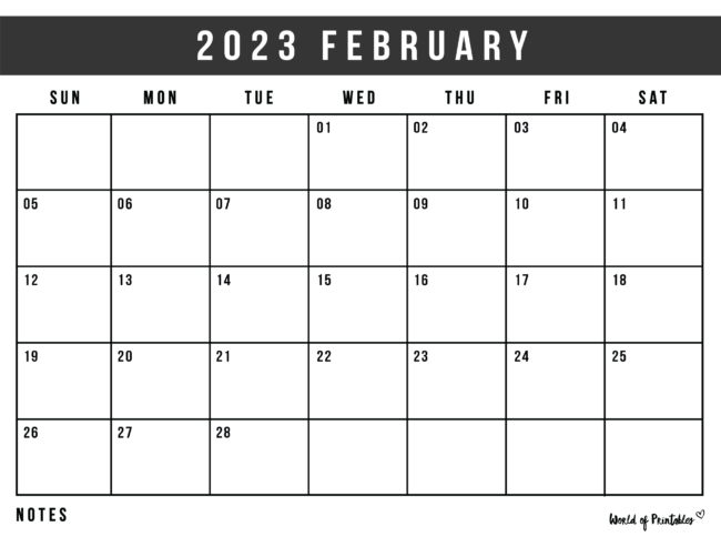 Free Printable February 2023 Calendars - World of Printables