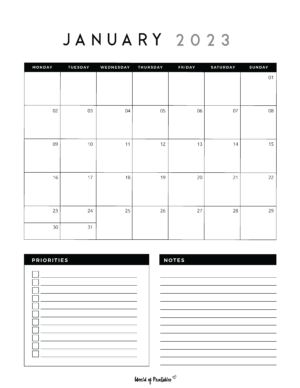 Free Printable January 2023 Calendars - World of Printables