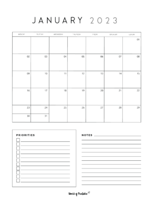 Free Printable January 2023 Calendars - World of Printables