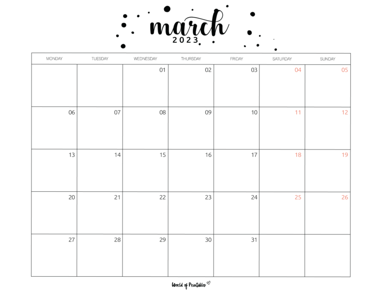 March 2023 Calendars | 100 Styles To Choose From - World of Printables