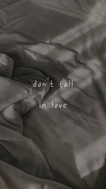 empty bed with the words 'don't fall in love'