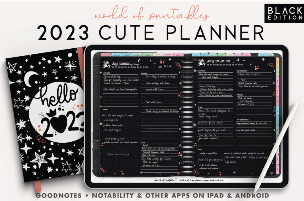 2023 Digital Planner - Cute Dark Style - Download