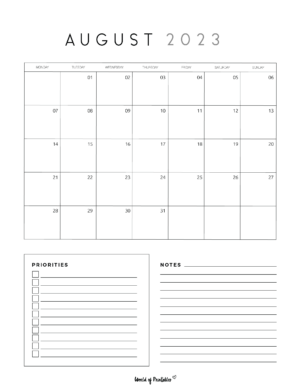 108 Best August 2023 Calendars - World Of Printables