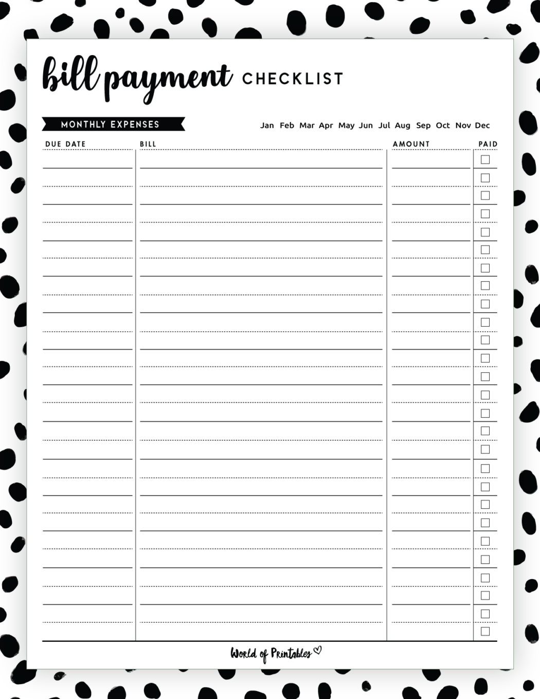 Printable Bill Payment Checklist Astra edu pl