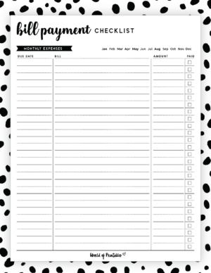 Free Bill Payment Checklist PDF - World of Printables