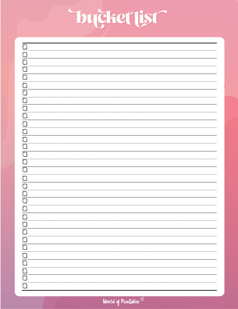 Pink Bucket List Template
