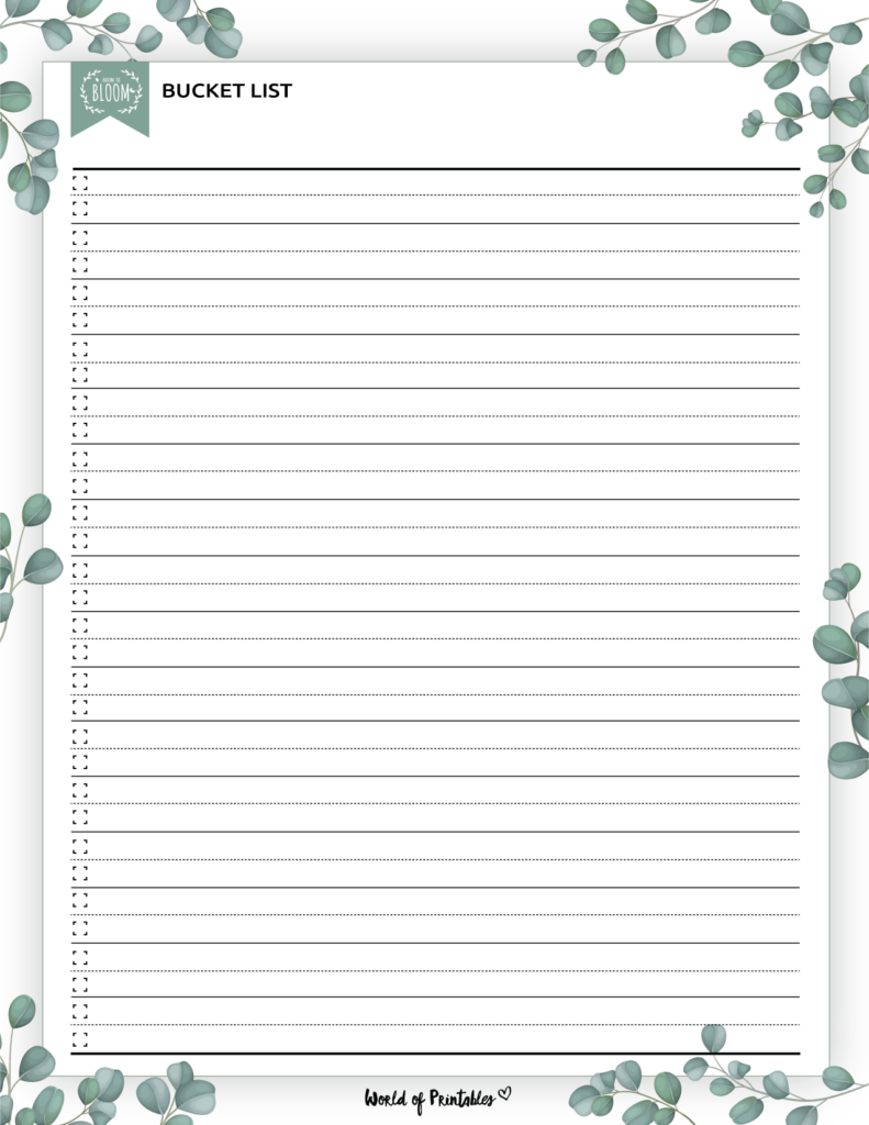 Bucket List Template in floral style