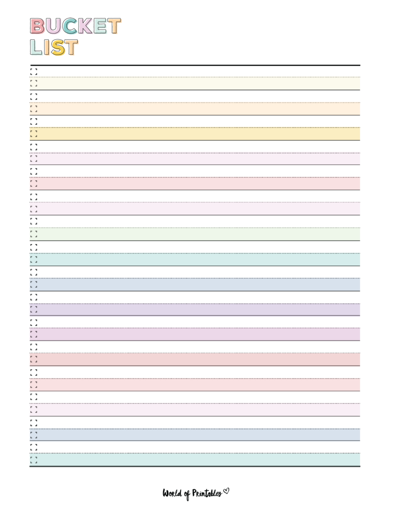 Colorful Striped Bucket List Template