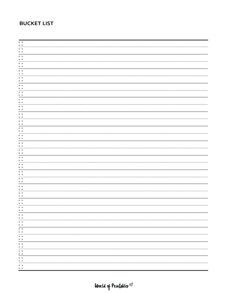 Simple Bucket List Template