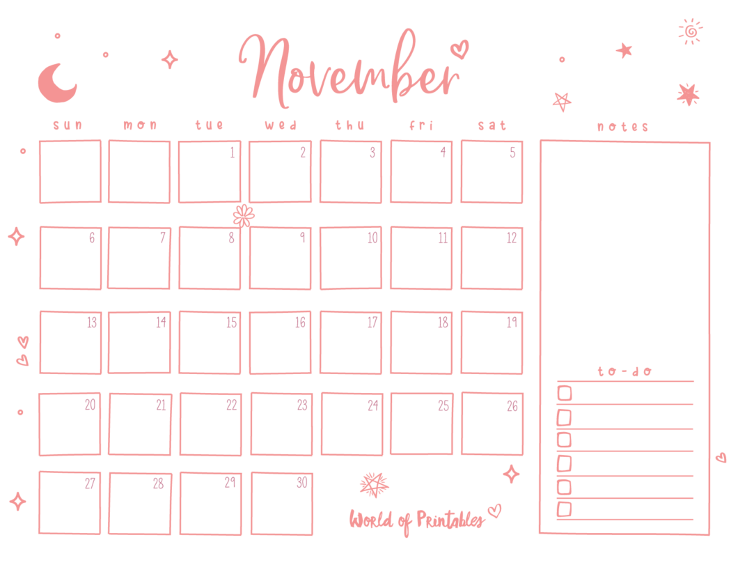 Free Cute November Calendar & Planner Printable Set World of Printables