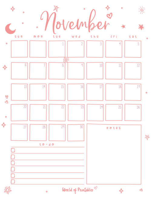 Free Cute November Calendar & Planner Printable Set - World of Printables
