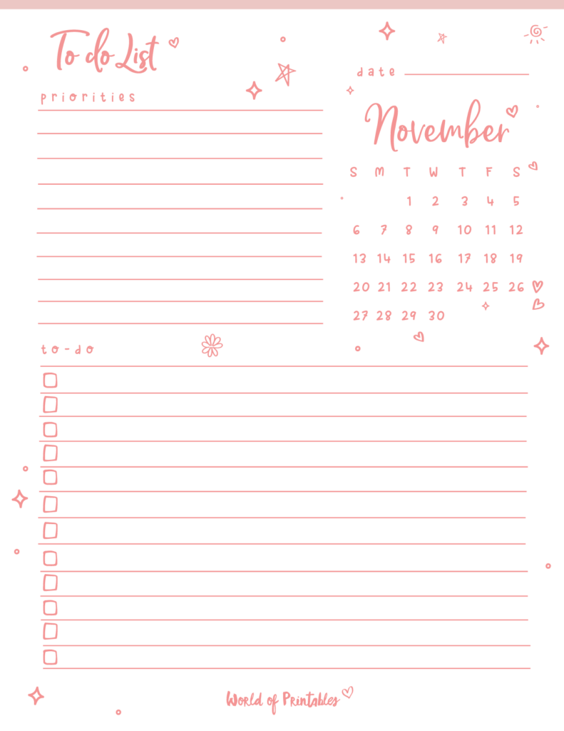 Cute November 2022 To Do List Printable