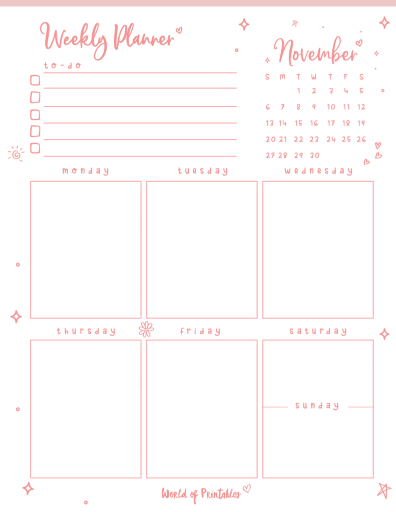 Cute November 2022 Weekly Planner Printable