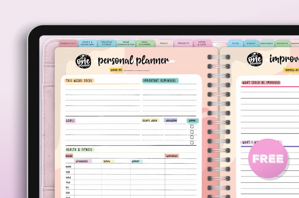 Digital personal planner template