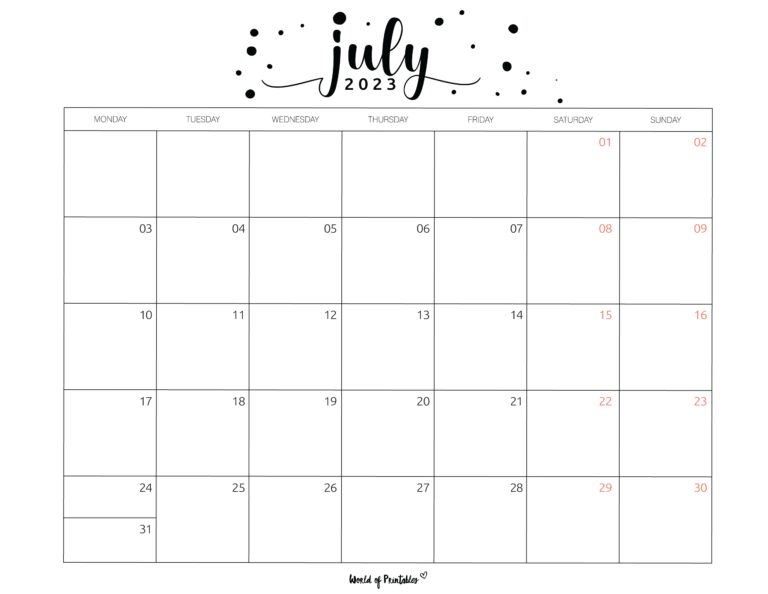 July 2023 Calendars | 100+ Best - World of Printables