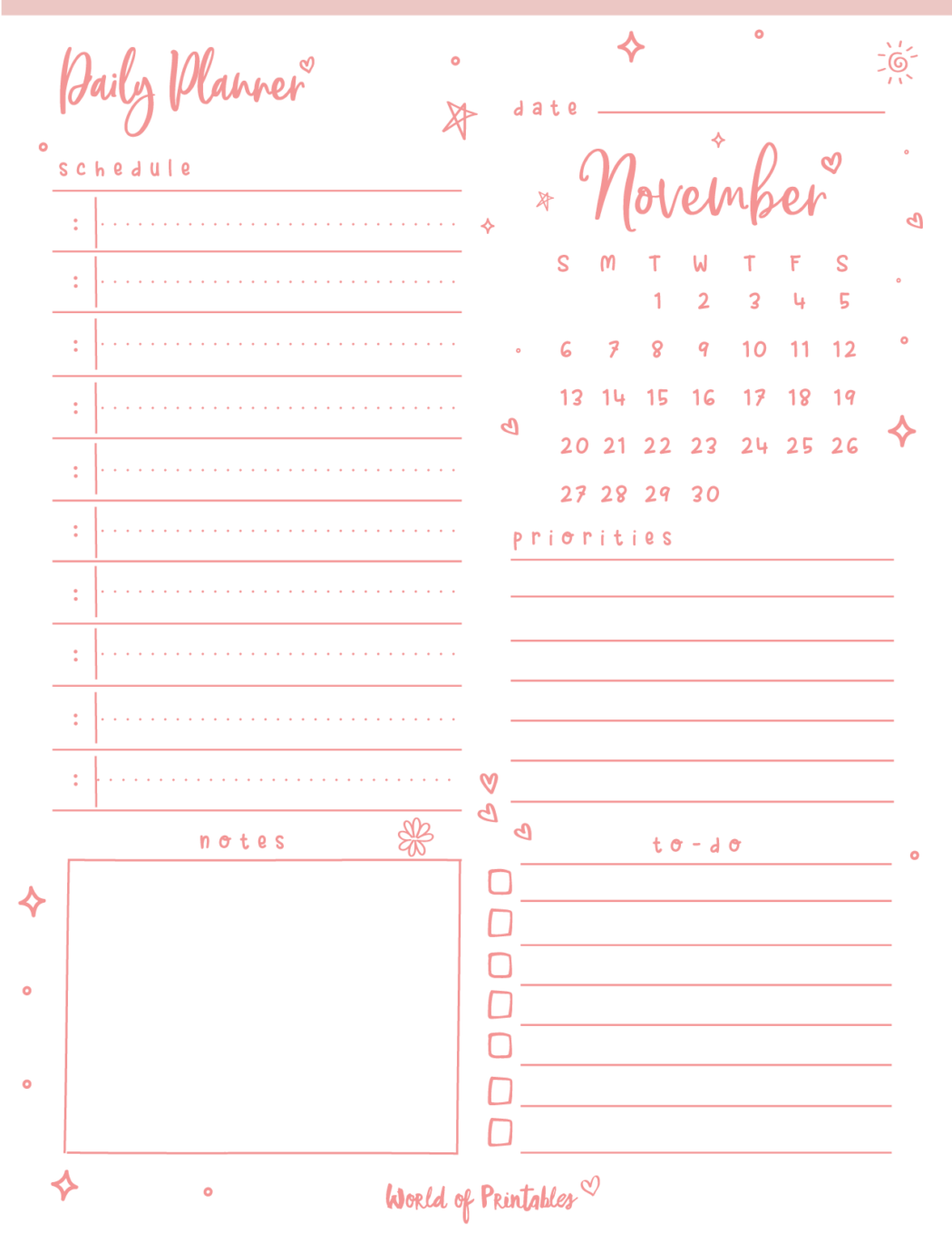 Free Cute November Calendar & Planner Printable Set - World of Printables