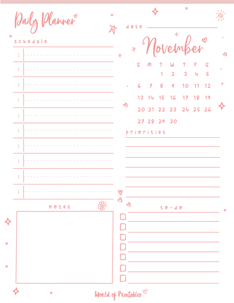Free Cute November Calendar & Planner Printable Set - World of Printables