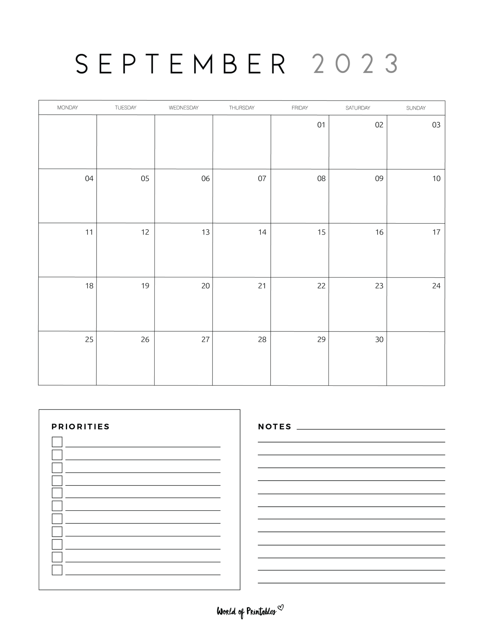 September 2023 Calendars | 100+ Styles - World of Printables