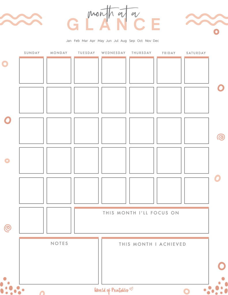 printable at a glance monthly planner