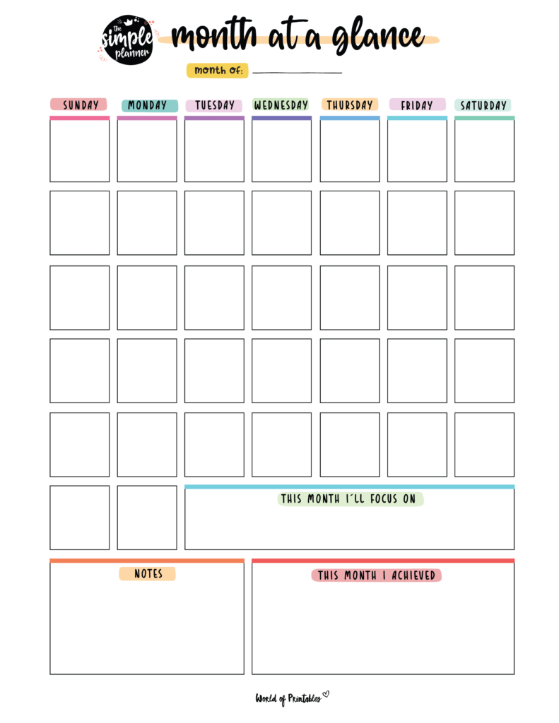 printable month at a glance planner
