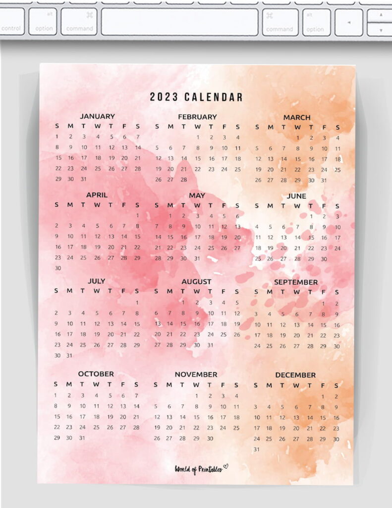 2023 Printable Calendar One Page Watercolor in different colors
