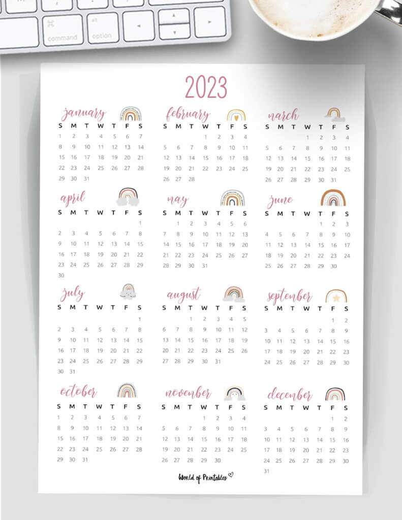 2023 year calendar with rainbows