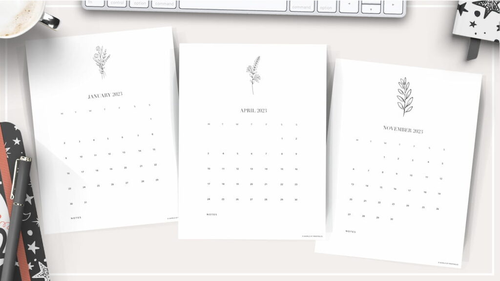 Calendar Printable 2023 Pages Elegant Floral Style