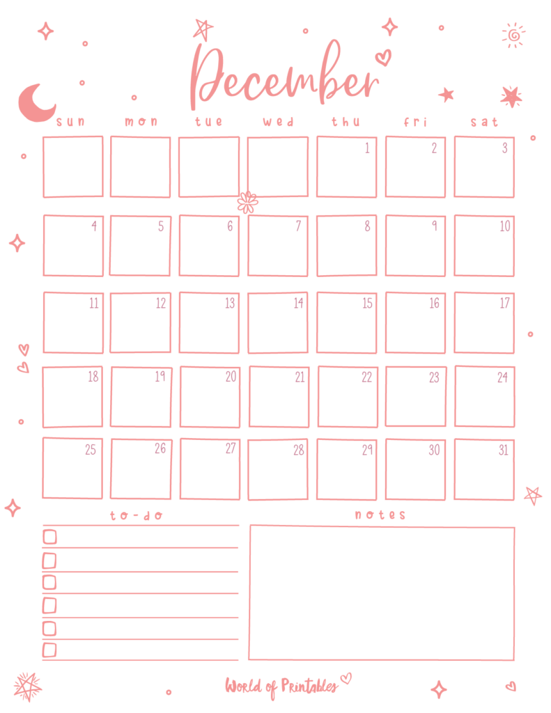 Cute December 2022 Calendar Pink