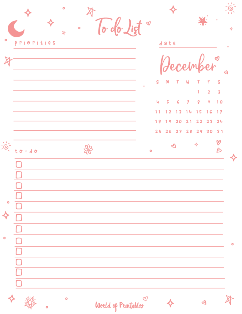 Cute To Do List December 2022 Pink