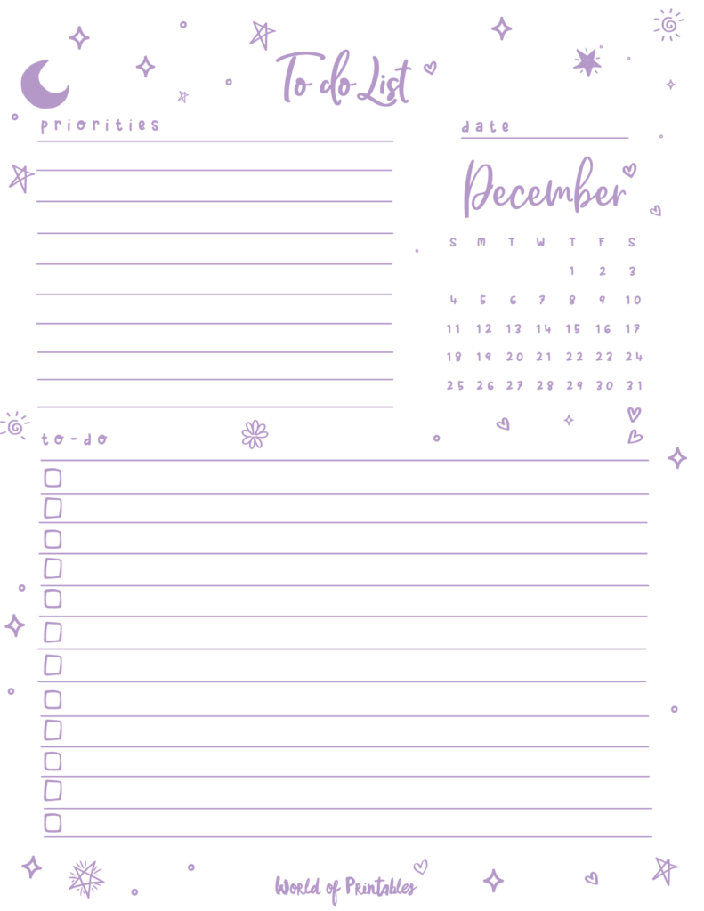Cute To Do List December 2022 Purple