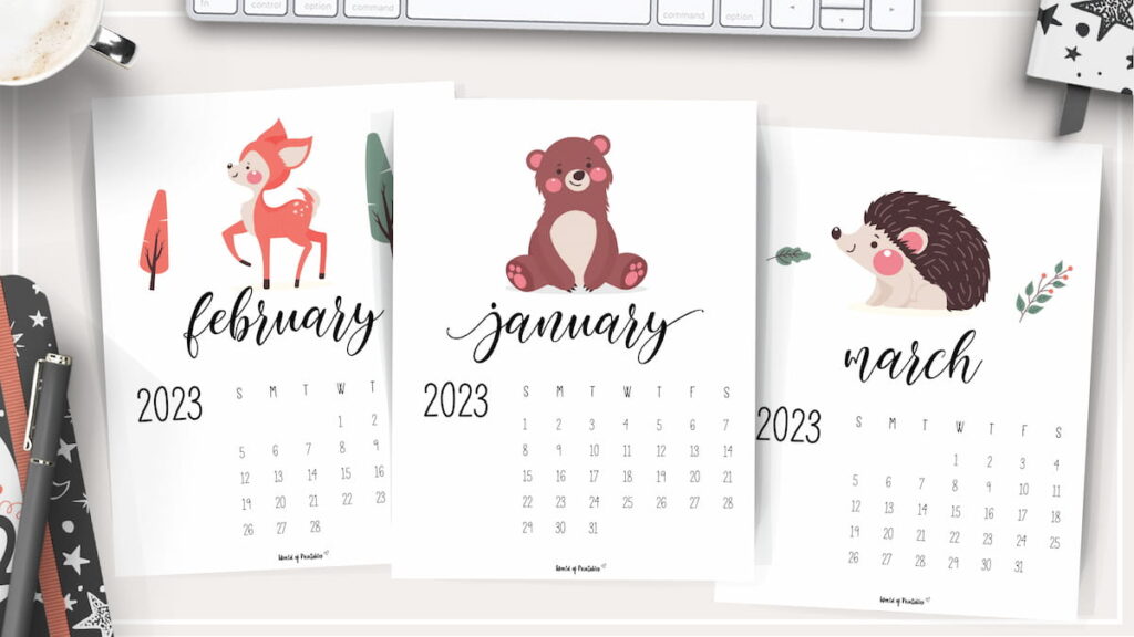 Cute Wildlife Calendar for 2023 Printables