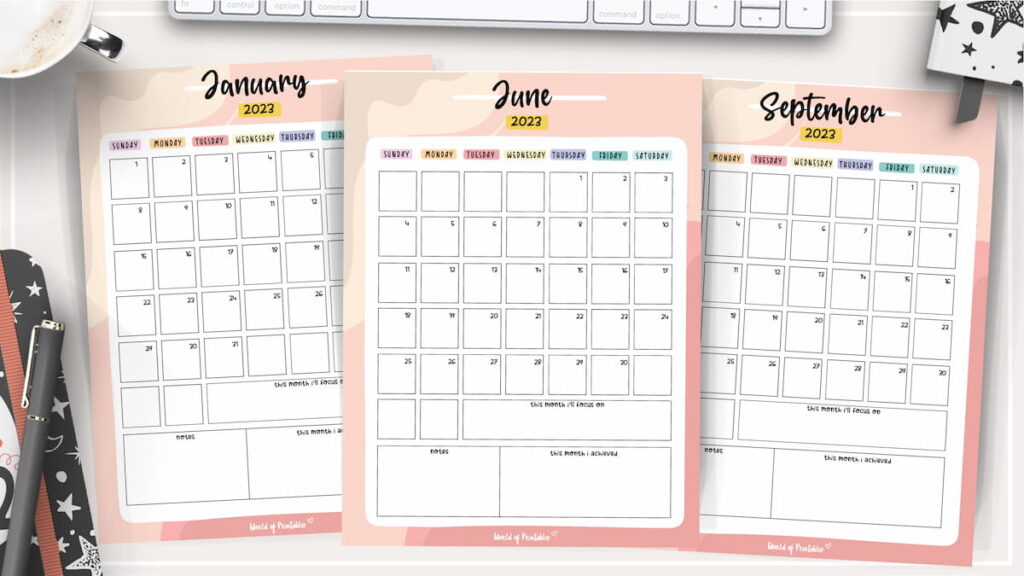 Cute colorful 2023 monthly calendar