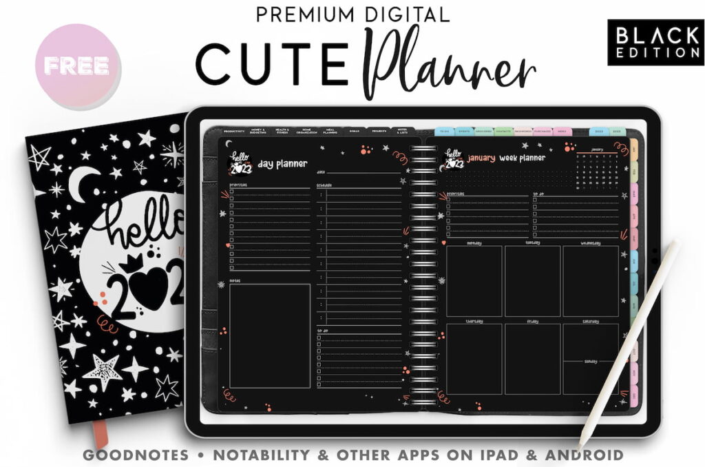 Digital Planner PDF Cute Black Edition