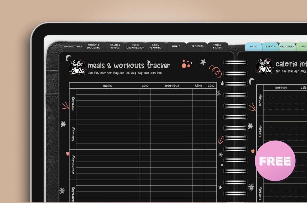 Digital Planner meals and workouts tracker