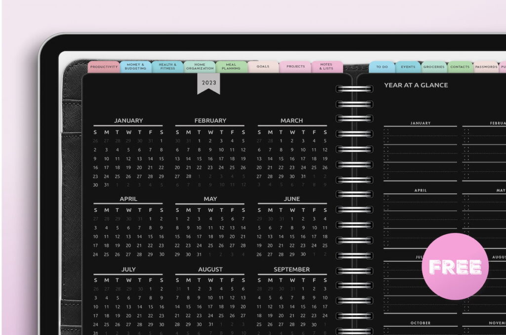 Free Black Digital 2023 Planner Calendar