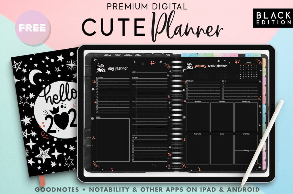 Free Cute Black Digital Planner PDF