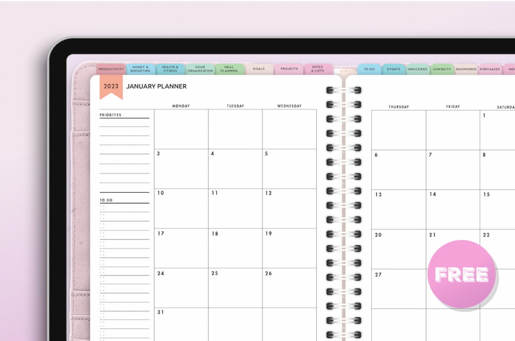 Free Digital Planner Calendar Months