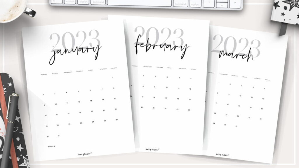 Free Monthly Calendar for 2023