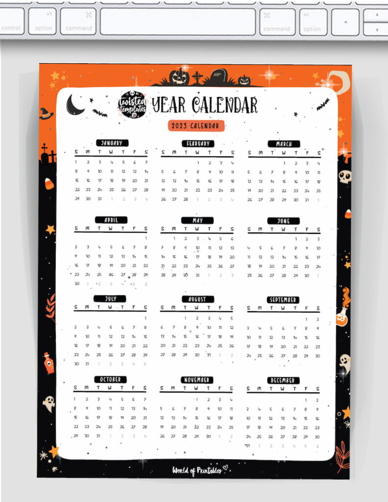 Halloween style year calendar 2023