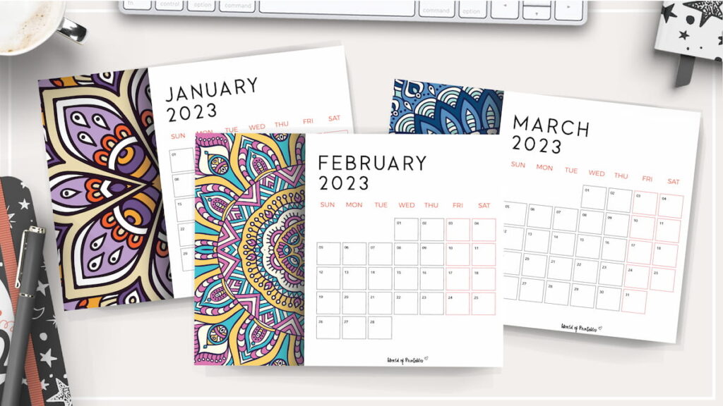 Mandala monthly calendar 2023