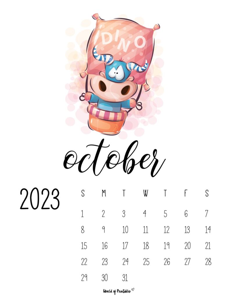 printable calendar for kids - october 2023