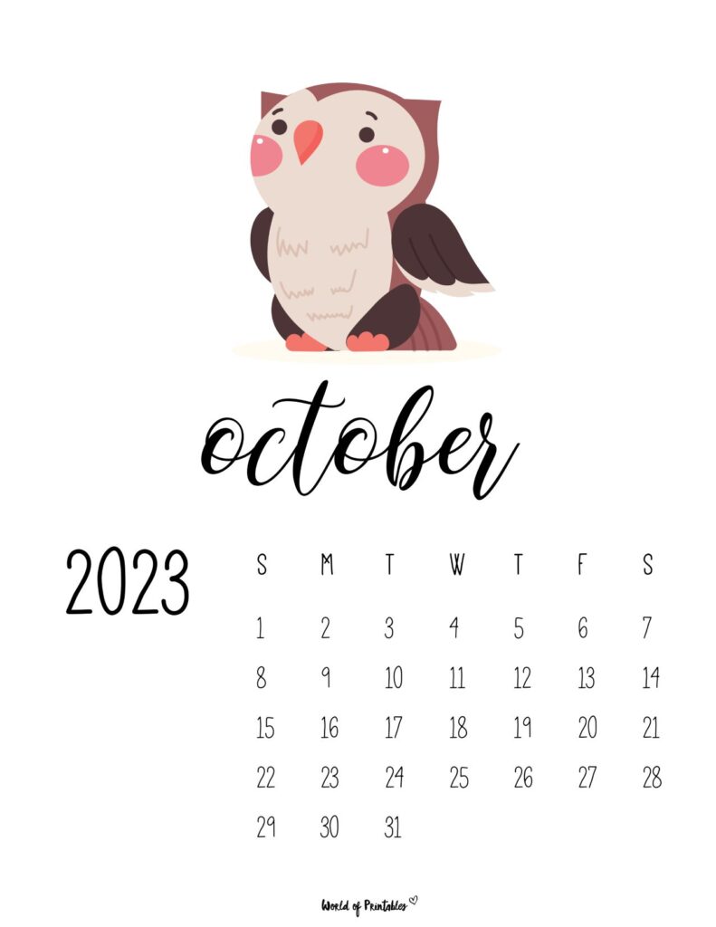 wildlife calendar 2023 - october