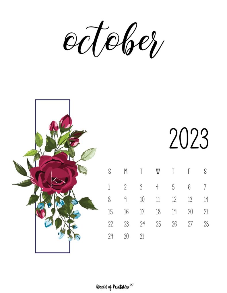 floral 2023 calendar - october